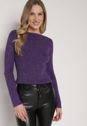 Fioletowy Sweter z Wiskozą i Metaliczną Nitką Lillanova. Fioletowe swetry Born2be, s, bez wzorów, z jeansu, bez ramiączek. Za 79.99 zł.