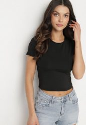 Czarny T-shirt Krótki z Wiskozą Eframera. Czarne t-shirty Born2be, l, bez wzorów, z jeansu, bez kołnierzyka, bez ramiączek. Za 74.99 zł.