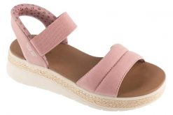 Sandały damskie, Slip-Ins: BOBS Sun Ray. Czerwone sandały Skechers, bez wzorów, z materiału, sportowe, bez obcasa, bez zapięcia. Za 239.99 zł.