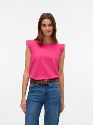 Vero Moda Koszulka w kolorze różowym rozmiar: XXL. Różowe bluzki Vero Moda, xxl, bez wzorów, z bawełny, bez kołnierzyka, bez ramiączek. Za 75.16 zł.
