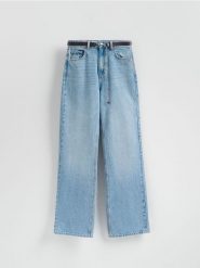 Jeansy z paskiem - turkusowy. Niebieskie jeansy Reserved, bez wzorów. Za 159.99 zł.