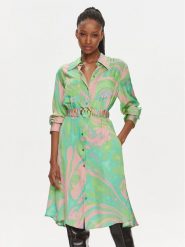Pinko Sukienka koszulowa 103084 A1PE Zielony Regular Fit. Zielone sukienki Pinko, bez wzorów, z wiskozy, bez kołnierzyka, bez ramiączek, koszulowe. Za 1,899.00 zł.
