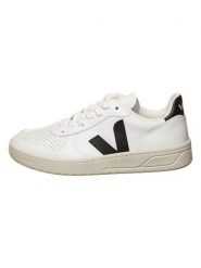 Veja Skórzane sneakersy "V 10" w kolorze biało-czarnym rozmiar: 38. Białe trampki Veja, bez wzorów, bez zapięcia. Za 407.23 zł.
