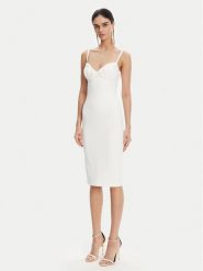 Elisabetta Franchi Sukienka koktajlowa AB-702-51E2 Biały Regular Fit. Białe sukienki Elisabetta Franchi, bez wzorów, z syntetyku, wizytowe, bez kołnierzyka, bez ramiączek. Za 1,279.00 zł.