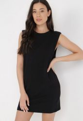 Czarna Sukienka Nemeope. Czarne sukienki Born2be, l, z aplikacjami, z bawełny, klasyczne, bez kołnierzyka, bez ramiączek, mini. Za 34.99 zł.