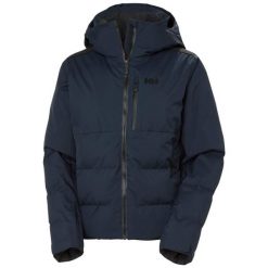 Kurtka puchowa damska Helly Hansen Jell Race. Niebieskie kurtki narciarskie Helly Hansen, bez wzorów, z puchu, z kapturem, narciarskie. W wyprzedaży za 1,113.00 zł.