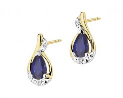 Kolczyki z żółtego złota z diamentami i szafirami syntetycznymi - próba 585. Żółte kolczyki Apart, z diamentem, złote. Za 1,890.00 zł.