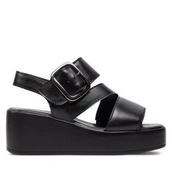 Sandały Gabor. Czarne sandały Gabor, bez wzorów, bez obcasa, na koturnie, bez zapięcia. Za 629.99 zł.