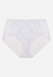 Białe Majtki Figi z Wysokim Stanem Zdobione Koronką i Siateczką Helieth. Białe figi Born2be, xxl, z aplikacjami, z koronki. Za 19.99 zł.