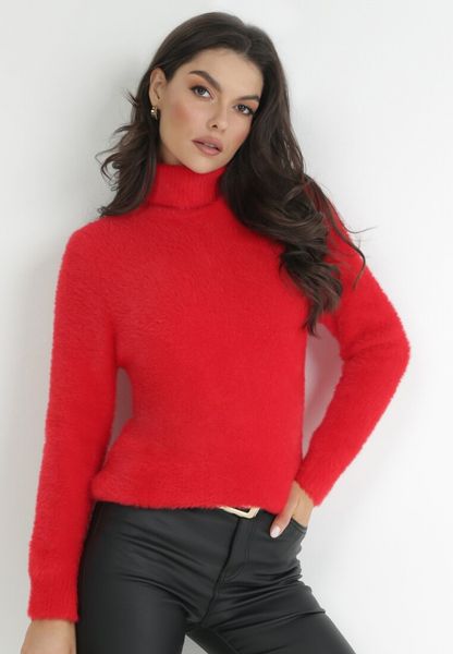 Czerwony Wełniany Golf Mihn. Czerwone golfy Born2be, m, bez wzorów, z wełny, bez ramiączek. Za 54.99 zł.