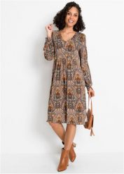 Sukienka z dżerseju w deseń paisley. Czerwone sukienki bonprix, bez wzorów, z dżerseju, bez kołnierzyka, bez ramiączek. Za 119.99 zł.