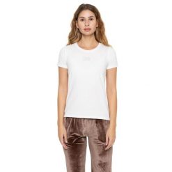 Leone 1947 Never Without Damen Kurzarm-T-Shirt with Strass-Logo. Białe t-shirty LEONE 1947 APPAREL, bez wzorów, z bawełny, bez kołnierzyka, bez ramiączek. W wyprzedaży za 69.02 zł.