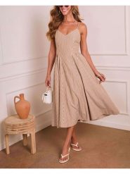 Milan Kiss Sukienka w kolorze beżowym rozmiar: M. Brązowe sukienki Milan Kiss, na imprezę, m, bez wzorów, bez kołnierzyka, bez ramiączek, midi. Za 200.95 zł.