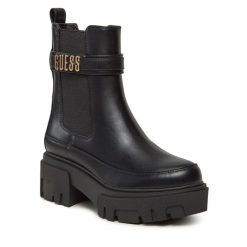 Botki Guess. Czarne botki Guess, z aplikacjami, bez obcasa, na słupku, bez zapięcia. Za 859.99 zł.