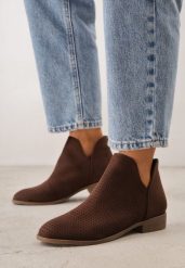 Ciemnobrązowe Płaskie Botki Vices z Wycięciem Felilia. Brązowe botki Born2be, bez wzorów, z jeansu, bez obcasa, na płaskiej podeszwie, bez zapięcia. Za 119.99 zł.