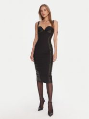 Elisabetta Franchi Sukienka koktajlowa AB-838-57E2-V480 Czarny Slim Fit. Czarne sukienki Elisabetta Franchi, bez wzorów, z syntetyku, wizytowe, bez kołnierzyka, bez ramiączek. Za 2,079.00 zł.