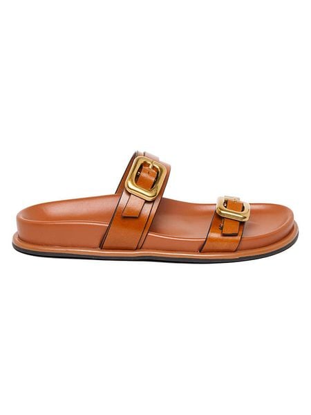 Steve Madden Skórzane klapki w kolorze jasnobrązowym rozmiar: 36. Brązowe klapki Steve Madden, bez wzorów, z otwartym noskiem, bez obcasa. Za 234.95 zł.