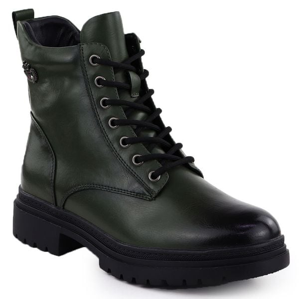 Botki damskie workery ocieplane zielony Potocki 25-19324. Zielone botki POTOCKI, bez wzorów, z materiału, bez obcasa, bez zapięcia. Za 99.99 zł.