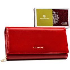 Portfel skórzany Peterson PTN 42106-SGN czerwony. Czerwone portfele Peterson, bez wzorów, ze skóry. Za 127.99 zł.