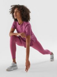 4F Legginsy treningowe ze średnim stanem damskie - różowe L. Czerwone legginsy sportowe 4f, l, bez wzorów, z dzianiny, na fitness i siłownię. W wyprzedaży za 69.99 zł.