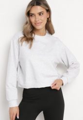 Jasnoszara Bawełniana Bluza Oversize o Krótszym Kroju Vesperana. Szare bluzy Born2be, l, bez wzorów, z bawełny, bez kaptura. Za 99.99 zł.