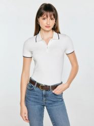 Koszulka damska polo z kontrastowym wykończeniem biała sessa 100. Białe koszulki polo Big Star, l, bez wzorów, z bawełny, bez kołnierzyka, bez ramiączek. Za 119.99 zł.