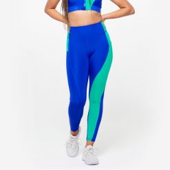 Legginsy fitness damskie Domyos. Niebieskie legginsy DOMYOS, l, bez wzorów, z elastanu. W wyprzedaży za 79.99 zł.
