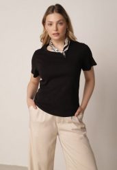 Czarny Bawełniany T-shirt z Satynową Apaszką Cloud. Czarne t-shirty Born2be, l, bez wzorów, z bawełny, bez kołnierzyka, bez ramiączek. Za 59.99 zł.