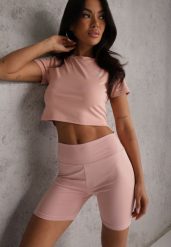 Różowe Szorty Kolarki High Waist Marerila. Czerwone szorty Renee, bez wzorów, sportowe, z podwyższonym stanem. Za 39.99 zł.