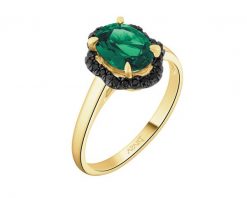 Pierścionek z żółtego złota z czarnymi brylantami i szmaragdem syntetycznym - próba 585. Czarne pierścionki Apart, z brylantem, złote. Za 3,759.00 zł.