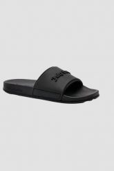 JUICY COUTURE Czarne klapki damskie Embossed Slider, Rozmiar 37. Czarne klapki Juicy Couture, bez wzorów, bez obcasa. W wyprzedaży za 133.99 zł.