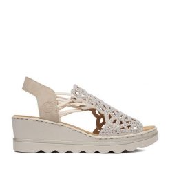 Sandały Rieker. Brązowe sandały Rieker, bez wzorów, bez obcasa, na koturnie, bez zapięcia. Za 319.99 zł.