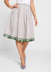 Spódnica w ludowym stylu, dł. do kolan. Szare spódnice bonprix, z aplikacjami, z satyny, eleganckie, midi. Za 209.99 zł.