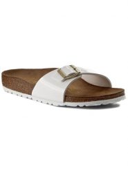 Birkenstock Klapki Madrid 1005310 Biały. Białe klapki Birkenstock, bez wzorów, ze skóry, bez obcasa. Za 359.99 zł.