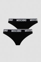 MOSCHINO Czarne damskie stringi dwupak, Rozmiar L. Czarne stringi MOSCHINO, bez wzorów. W wyprzedaży za 224.99 zł.