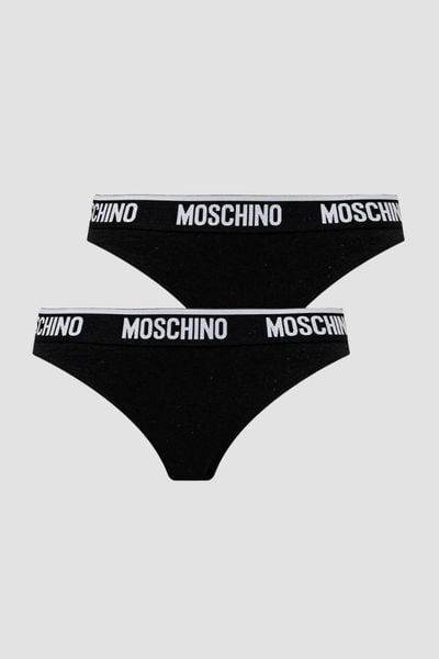 MOSCHINO Czarne damskie stringi dwupak, Rozmiar L. Czarne stringi MOSCHINO, bez wzorów. W wyprzedaży za 224.99 zł.