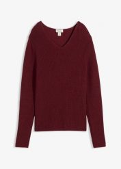 Sweter z prążkowanej dzianiny z czystej bawełny organicznej. Czerwone swetry bonprix, bez wzorów, z bawełny, bez ramiączek. Za 97.99 zł.