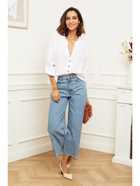 Le Monde du Lin Lniana bluzka "Barcelona" w kolorze białym rozmiar: 38/40. Białe bluzki Le Monde du Lin, bez wzorów, z koronki, klasyczne, bez kołnierzyka, bez ramiączek. Za 127.05 zł.