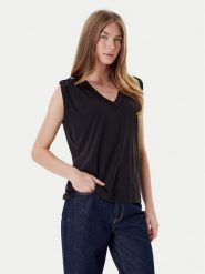 Guess Bluzka W5YP52 KCYW2 Czarny Regular Fit. Czarne bluzki Guess, xxl, z aplikacjami, z syntetyku, bez kołnierzyka, bez ramiączek. Za 139.99 zł.