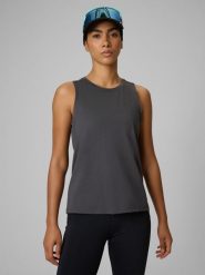 4F Koszulka do biegania regular szybkoschnąca damska - szara XS. Szare bluzki 4f, xs, bez wzorów, bez kołnierzyka, bez ramiączek. Za 99.99 zł.