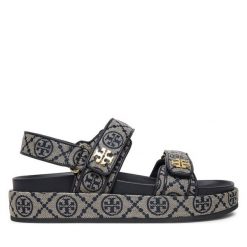 Sandały Tory Burch. Szare sandały Tory Burch, bez wzorów, sportowe, bez obcasa, na płaskiej podeszwie, bez zapięcia. Za 1,459.00 zł.