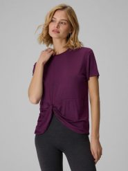 4F T-shirt regular z marszczeniem i modalem damski - fioletowy S. Fioletowe t-shirty 4f, s, bez wzorów, z materiału, bez kołnierzyka, bez ramiączek. Za 89.99 zł.