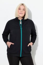 Damskie Bluza dresowa rękawy marszczone kaptur 2-kierunkowy zamek błyskawiczny. Czarne bluzy Ulla Popken, m, bez wzorów, z dresówki, z kapturem. Za 349.99 zł.