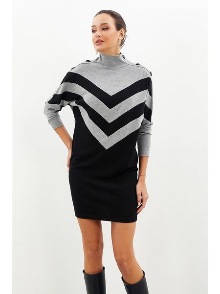 Milan Kiss Sukienka dzianinowa w kolorze czarno-szarym rozmiar: XL. Czarne sukienki Milan Kiss, xl, bez wzorów, z dzianiny, bez kołnierzyka, bez ramiączek, mini. Za 83.03 zł.