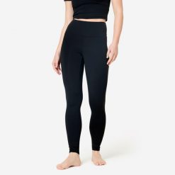 Legginsy do jogi i pilatesu Breathe. Czarne legginsy DOMYOS, l, bez wzorów, z elastanu. Za 109.99 zł.