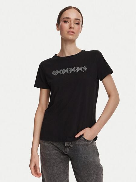 Guess T-Shirt V6YI08 K4689 Czarny Regular Fit. Czarne t-shirty Guess, l, z aplikacjami, z bawełny, bez kołnierzyka, bez ramiączek. Za 174.99 zł.