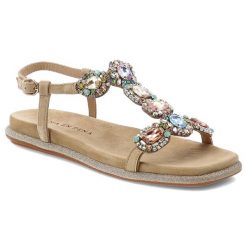 Beżowe Sandały Alma En Pena Eleganckie Obuwie Damskie. Brązowe sandały Alma en Pena, z aplikacjami, eleganckie, bez obcasa, bez zapięcia. Za 439.00 zł.