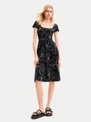 Desigual Sukienka letnia Margaritis 24SWVK55 Czarny Regular Fit. Czarne sukienki Desigual, na lato, xs, bez wzorów, z bawełny, bez kołnierzyka, bez ramiączek. Za 219.99 zł.