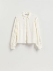 Koszula z modalem - złamana biel. Koszule Reserved, l, bez wzorów, z tkaniny, bez kołnierzyka, bez ramiączek. Za 149.99 zł.