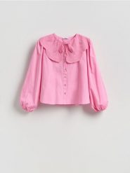 Koszula z ozdobnym kołnierzem - różowy. Czerwone koszule Reserved, l, bez wzorów, z bawełny, bez kołnierzyka, bez ramiączek. Za 139.99 zł.